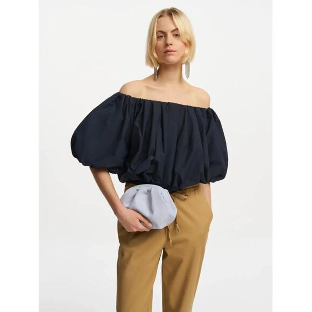 Essentiel Antwerp Women's Blue Bardot Neck Taffeta Bodysuit Size 36/‎ US 6